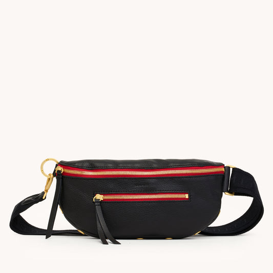 Charles Crossbody | Black/Brushed Gold Red Zip